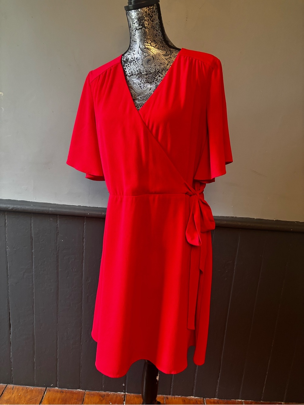 Time and Tru Red Wrap Mini Dress with Side Tie